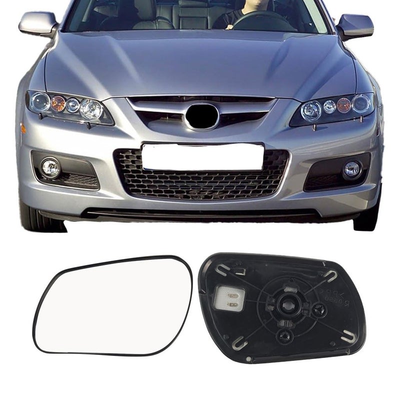 زجاج استبدال مرآة الجانب الأيسر لسيارة مازدا 3 2004-2009 ومازدا 6 2006-2008 مع لوحة دعم مرآة كهربائية مدفأة